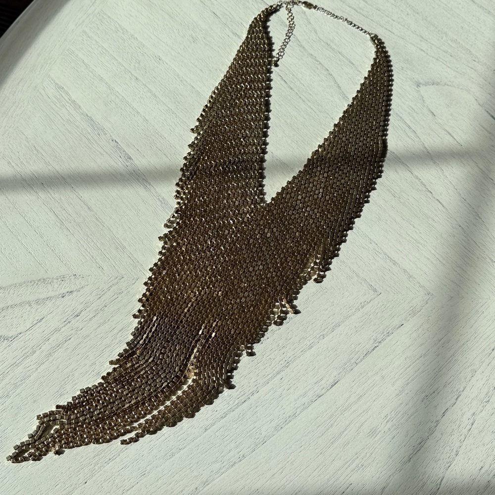 Vintage Natasha V-Shaped Rhinestone Bib Necklace Gold-Tone Statement Fringe - Picture 11 of 16